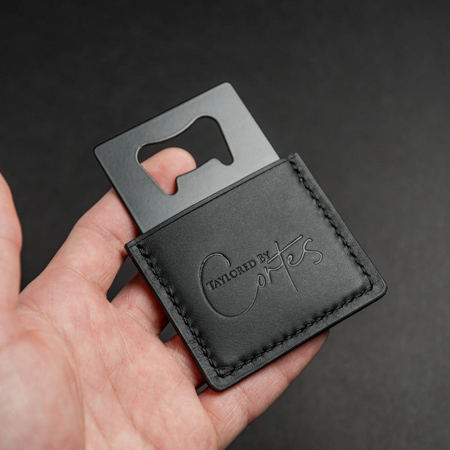 black leather bottle opener