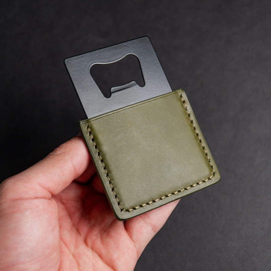 Leather bottle opener olive